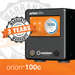 The Orion 100c Sunstone pulse arc welder with a three year warranty badge over it.